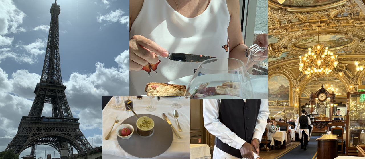 Tour Eiffel, une personne à une table de restaurant, une belle salle à manger dans un restaurant.